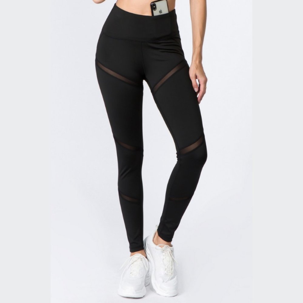 Slash Mesh Workout Leggings Black